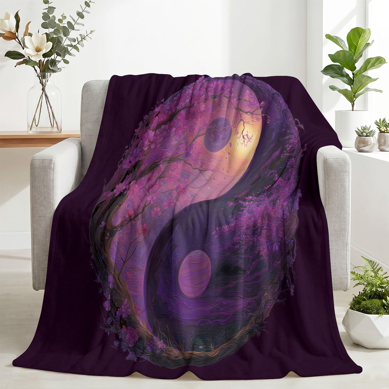 Generisch Koc do przytulania Zen Totem do pokoju medytacyjnego, flanelowy