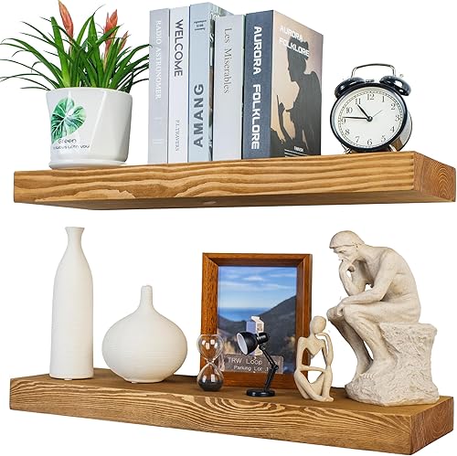 Estantes flotantes rústicos de 24 pulgadas de largo y 8 pulgadas de profundidad, estantes de pared de madera maciza para dormitorio, sala de estar,