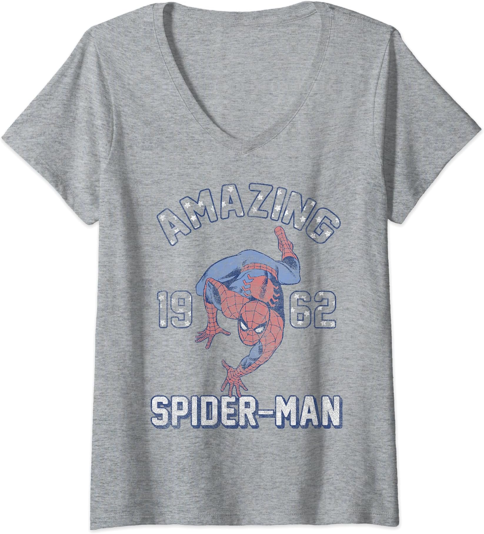 MarvelWomens Marvel Spider-Man 1962 Text Flag Fill V-Neck T-Shirt