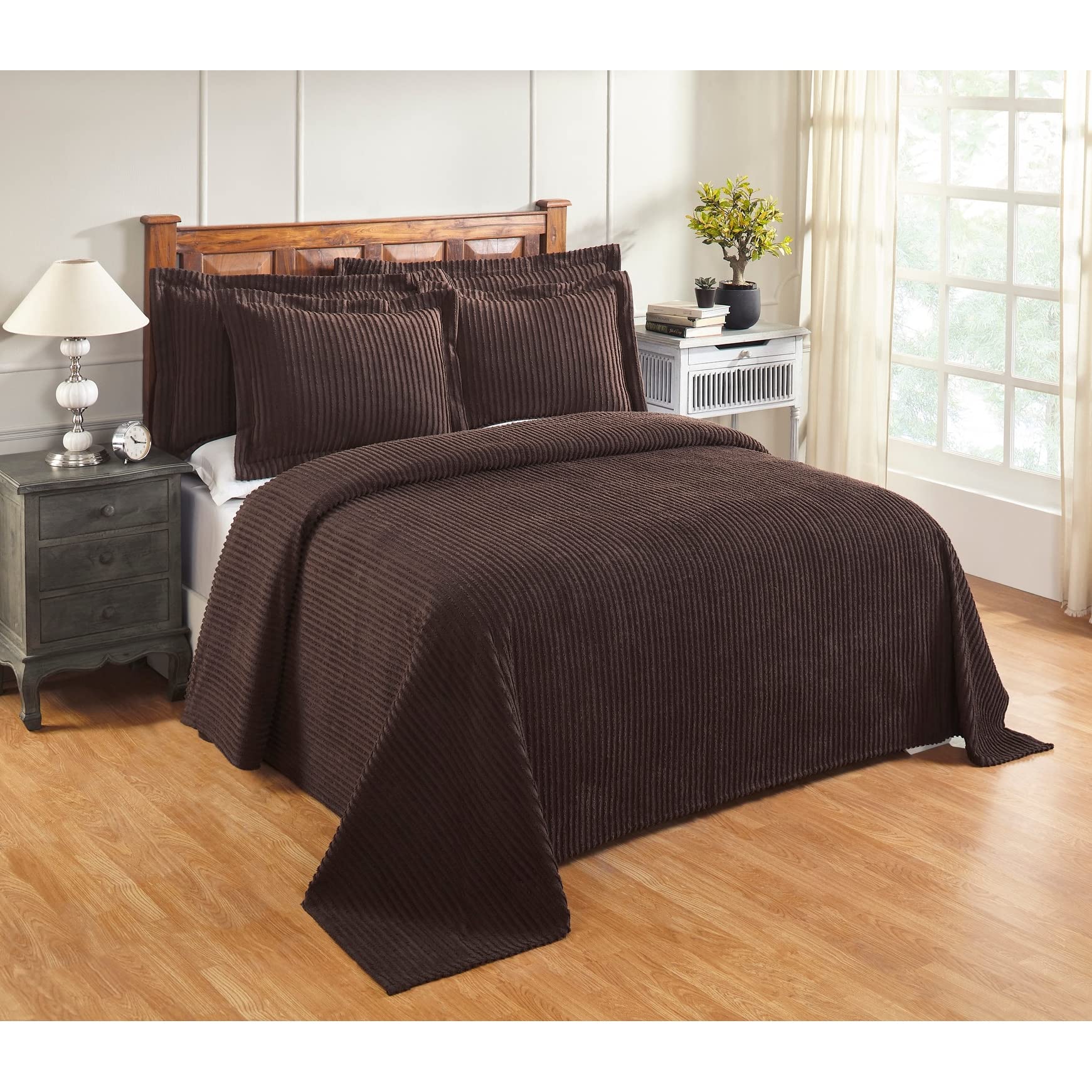 Better Trends Chocolate Full/Double Bedspread, 100% Cotton Tufted