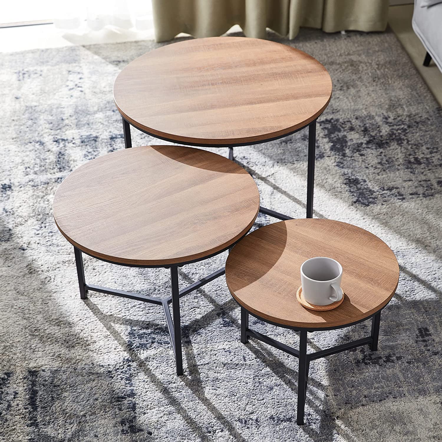 Indian Decor. 45544 Modern Nesting Side Tables, Round Modern Nesting Coffee Table, Sofa Side Nest of Tables, Set of 3 Wood End Tables for Living Room - Black 4