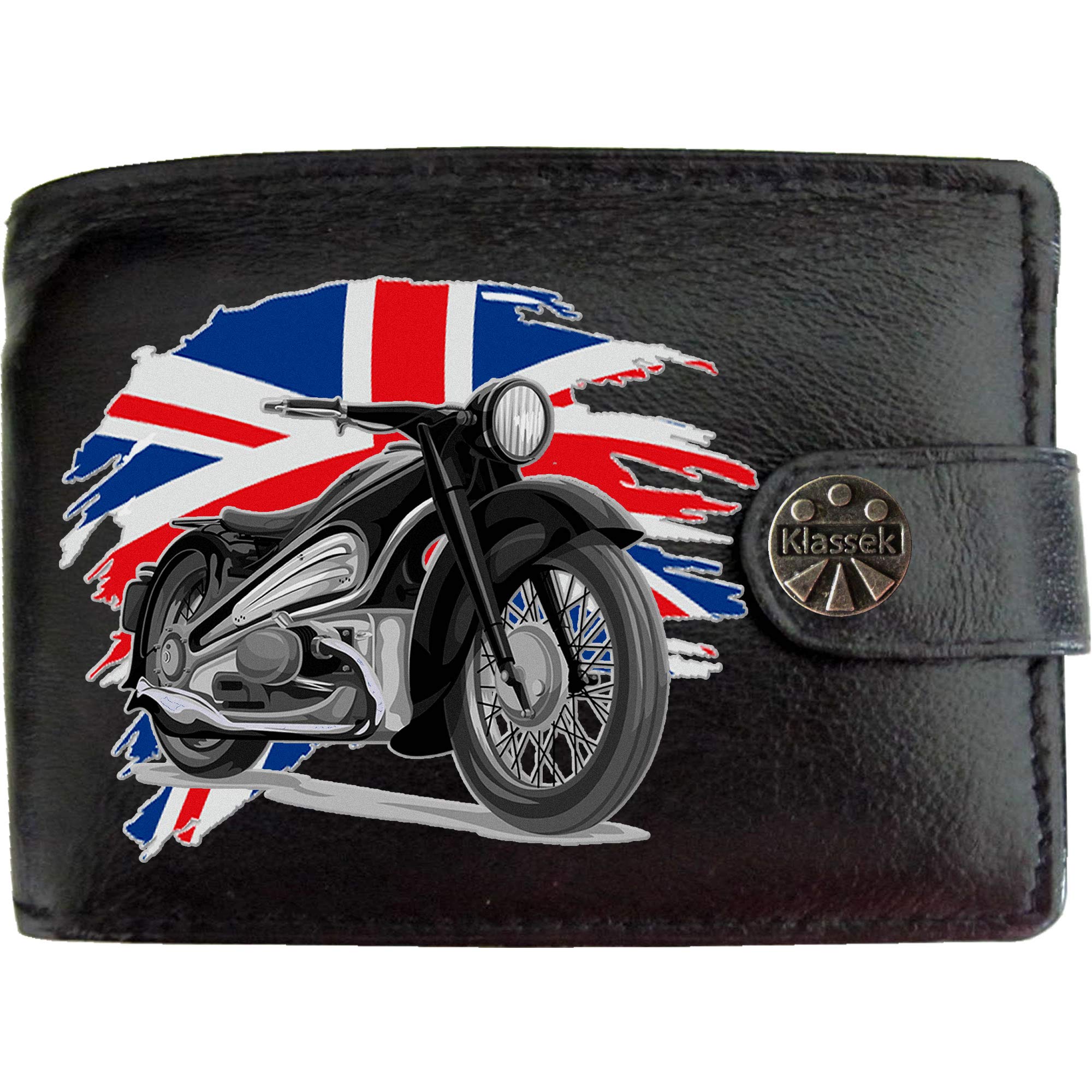 Biker Classic Vintage Motorbike Motorcycle UK GB Flag Mens Wallet Gift Box KLASSEK Brand Real