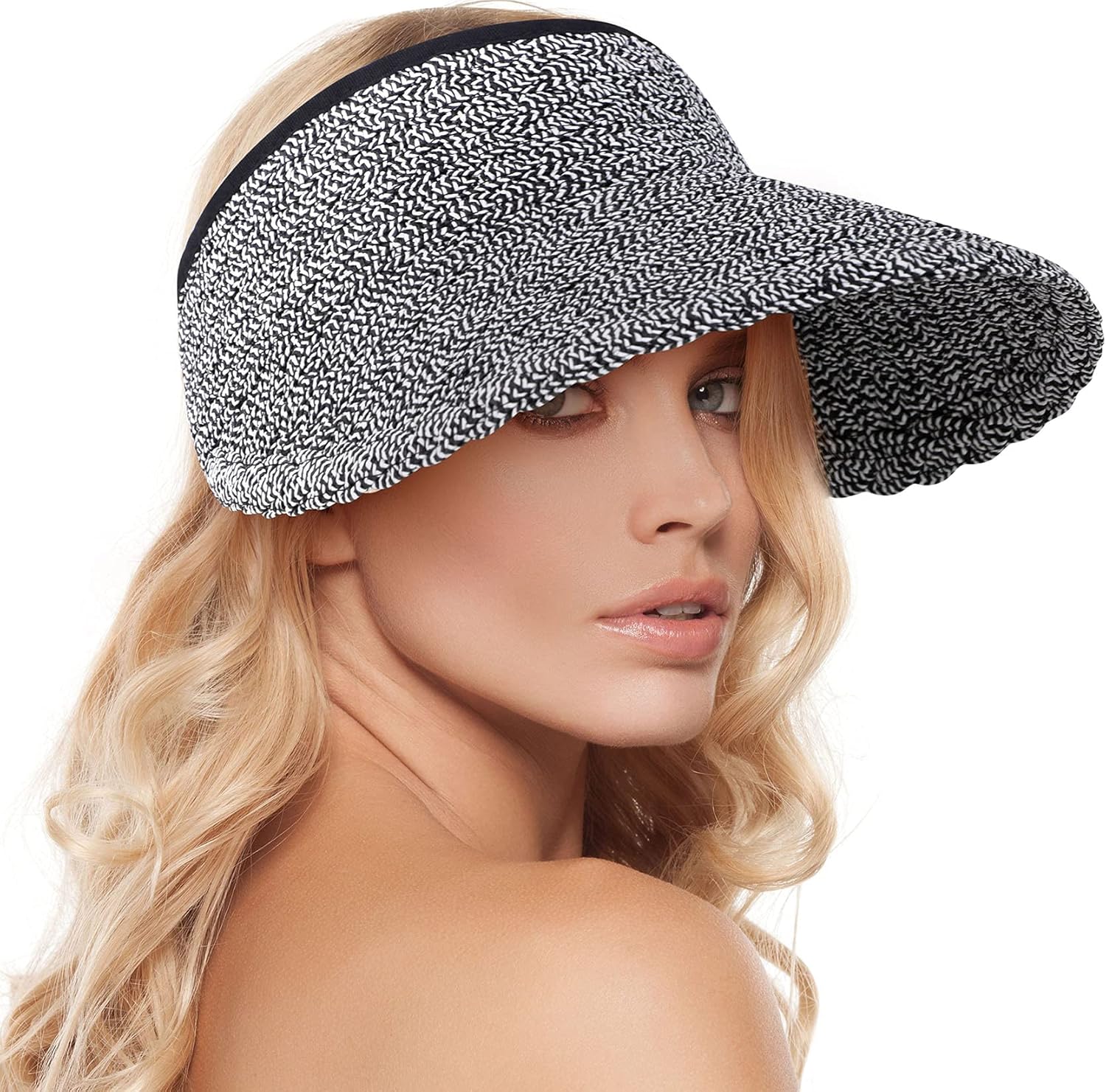 Women's Wide Brim Sun Hats Roll-up Foldable Straw Golf Visor Hat