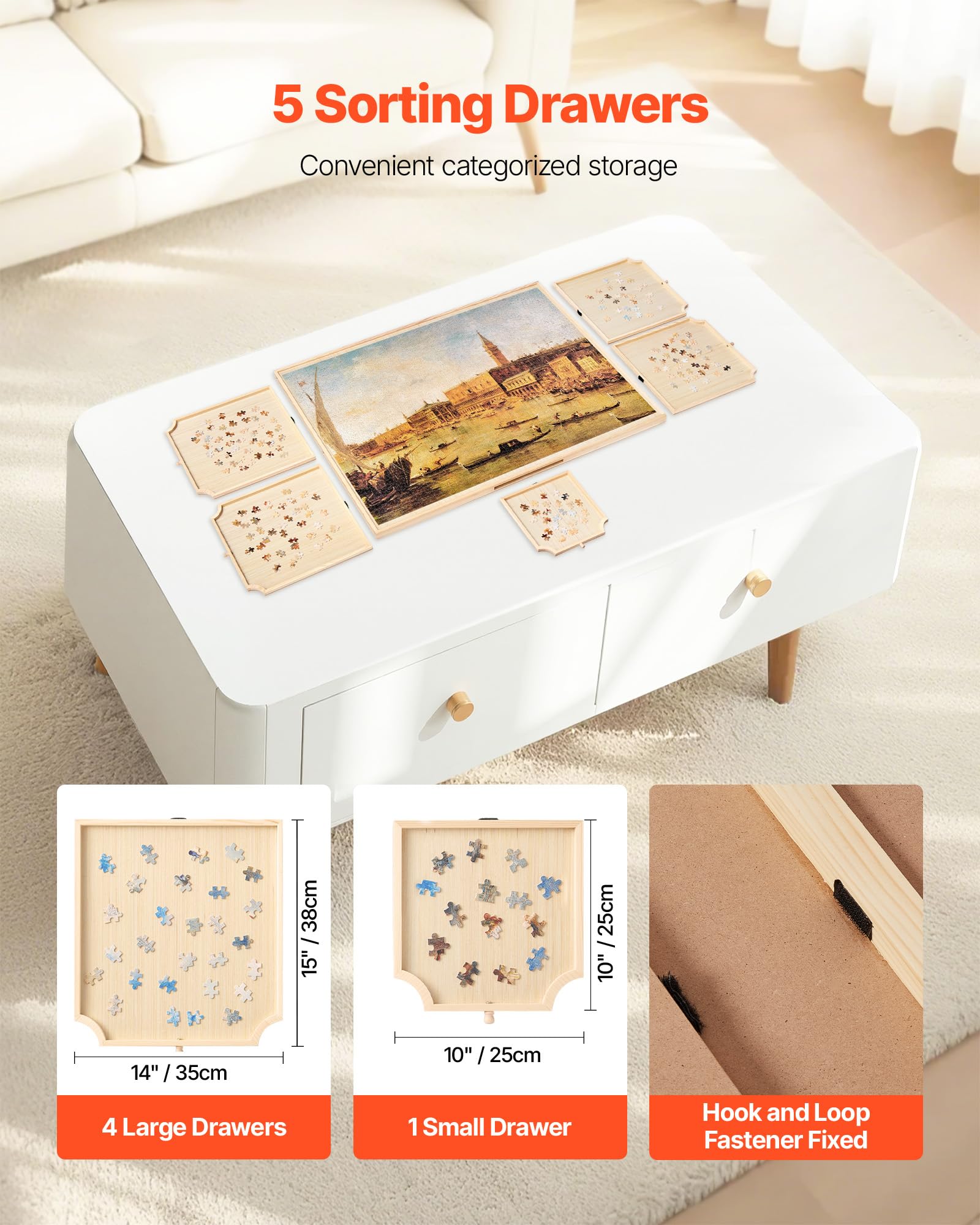 VEVOR Tavolo per Puzzle 1020 x 745 mm da 2000 Pezzi, Set da Tavolo per Puzzle Standard Portatili in Legno con 5 Cassetti e Coperchio, Anello di Base Rotante a 360° per Adulti, Facile da Riporre