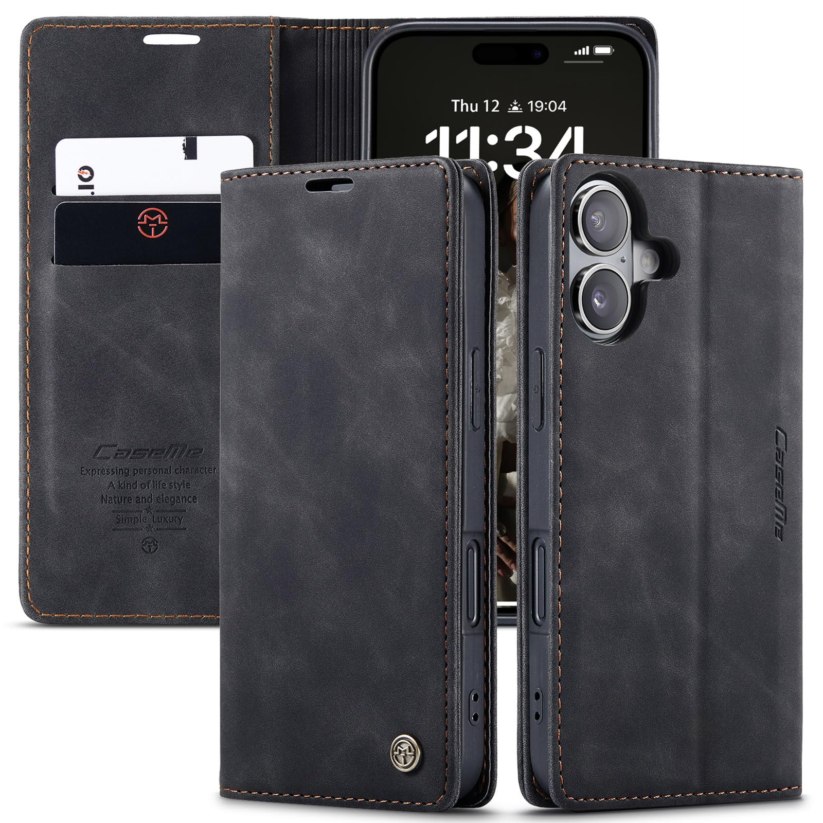owlhold Cover iPhone 16 Plus,Custodia iPhone 16 Plus Magnetica Portafoglio Flip[Antiurtoo][Cavalletto][Carta Fessura] Cover Pelle per iPhone 16 Plus-Nero