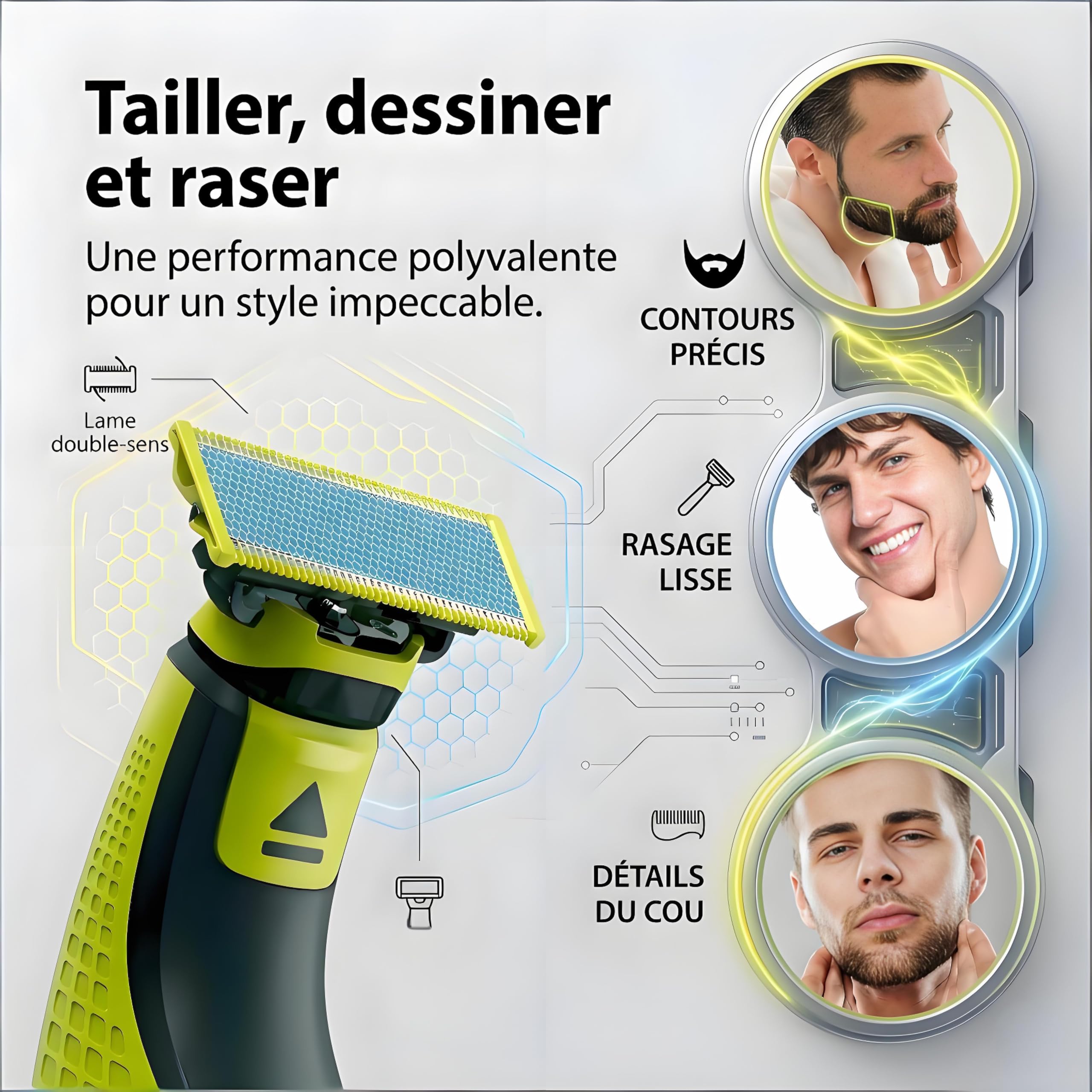 Lot de 2/3/4/6 lames de rechange en acier inoxydable compatibles avec tous les modèles OneBlade -Lames anti-friction (4)