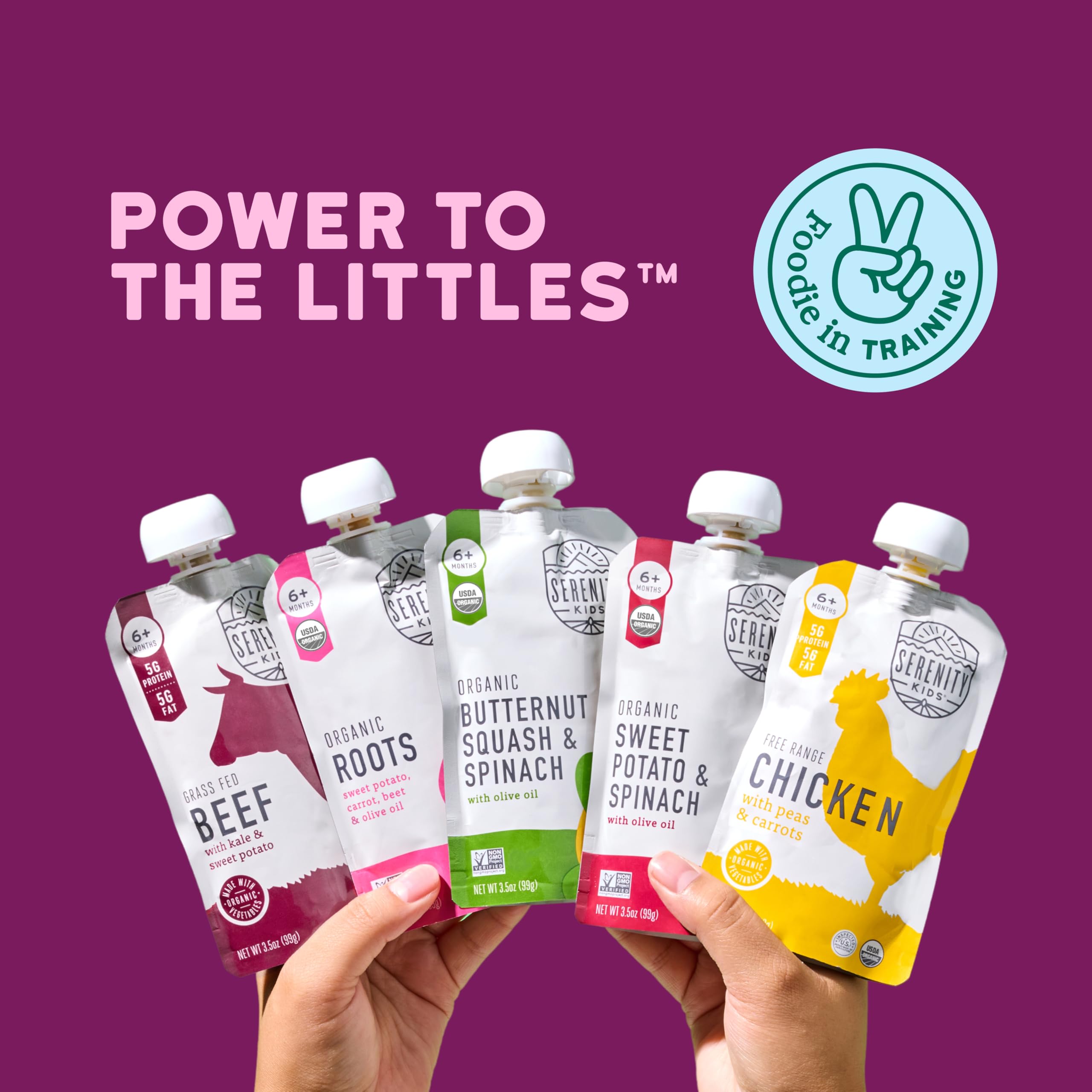 Serenity Kids Gemischte Lebensmittelpüree, Sortenpackung für 6+ Monate, Fleisch und Gemüse, 18 Stück, ohne zuckerhaltige Früchte oder Zuckerzusatz, 100 ml, BPA-frei und allergenfrei, Va-Packung