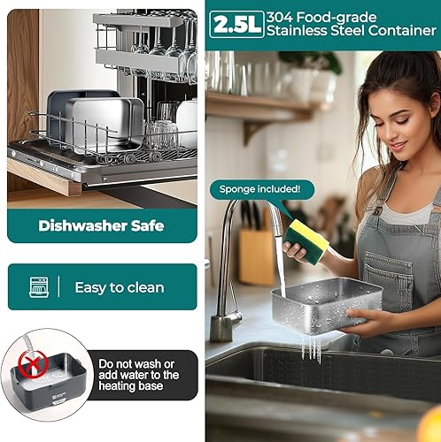 Miniatura 7 de Annie & Mia Design Fiambrera eléctrica para adultos, 100 W, 3.5 L, calentador de alimentos portátil de 2 capas, modo dual de 2.5 L + 1 litro,