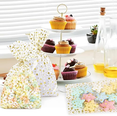 Miniatura 6 de Bolsas de celofán, bolsas de celofán transparente, 7 x 12 pulgadas, 100 lazos giratorios para envolver regalos, dulces de embalaje, postres,