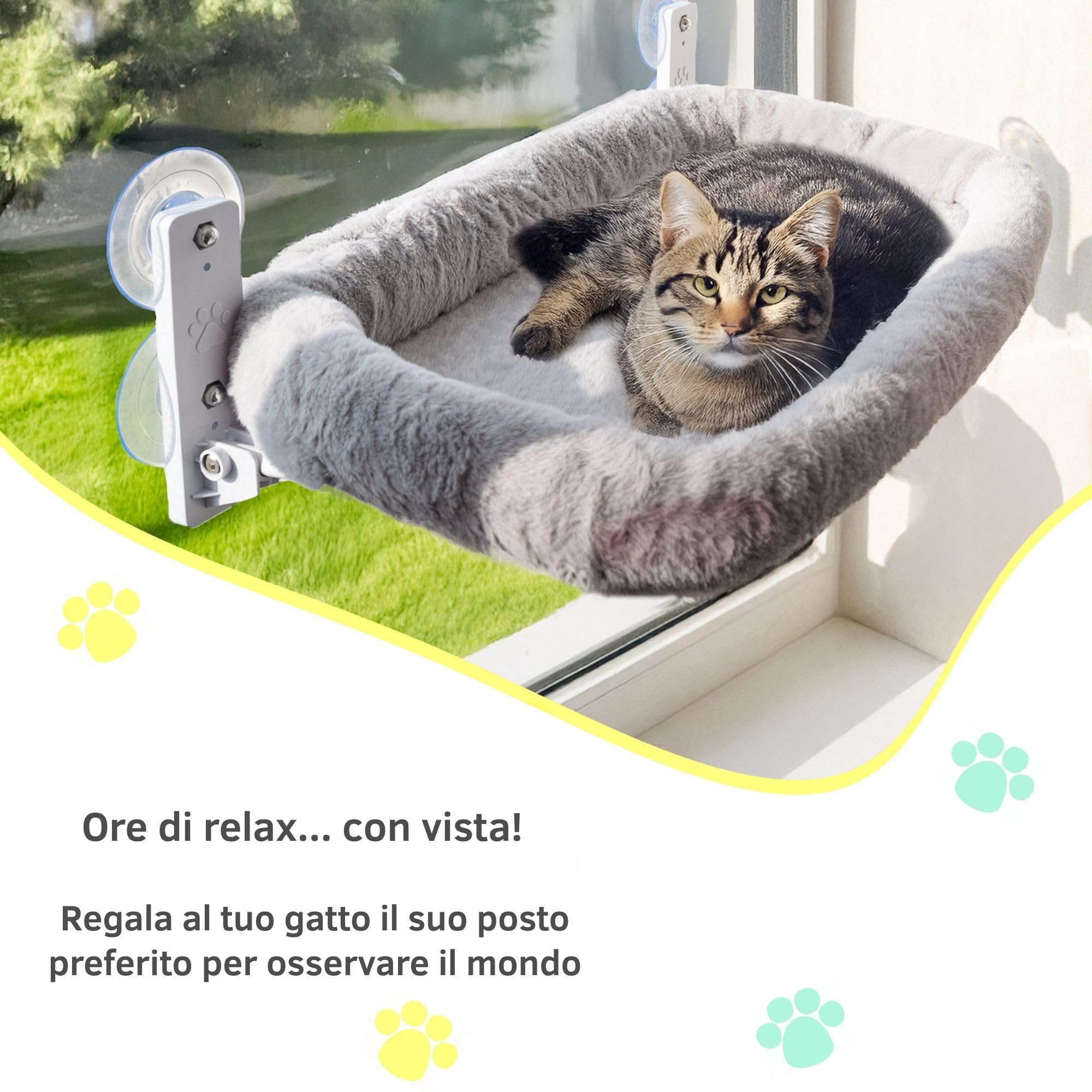 Amaca Gatto Finestra con Cuscino Ultra Morbido Lavabile – Letto Sospeso fino a 18 kg | Cuccia per Gatti da Interno Stabile | Amaca per Gatti da Finestra | Accessori Gatto