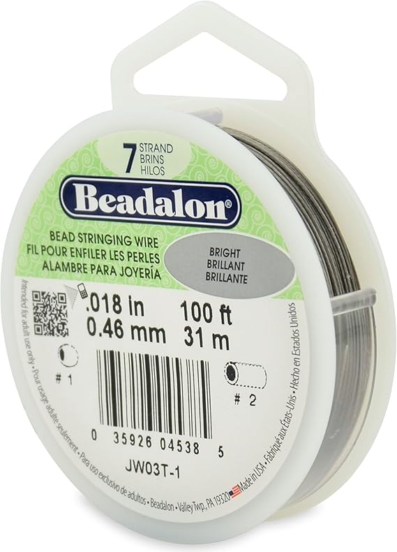 Beadalon 7 Strand Stainless Steel Bead Stringing Wire, 0.018 in / 0.46 mm, Bright, 100 ft / 31 m