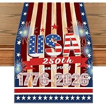 4th of July Table Runner 12x72 Inch,USA 250th Anniversary 1776-2026,Patriotic Table Runner for Independence Day Decorations,Memorial Day, Veterans Day, Farmhouse Kitchen Dining Decor