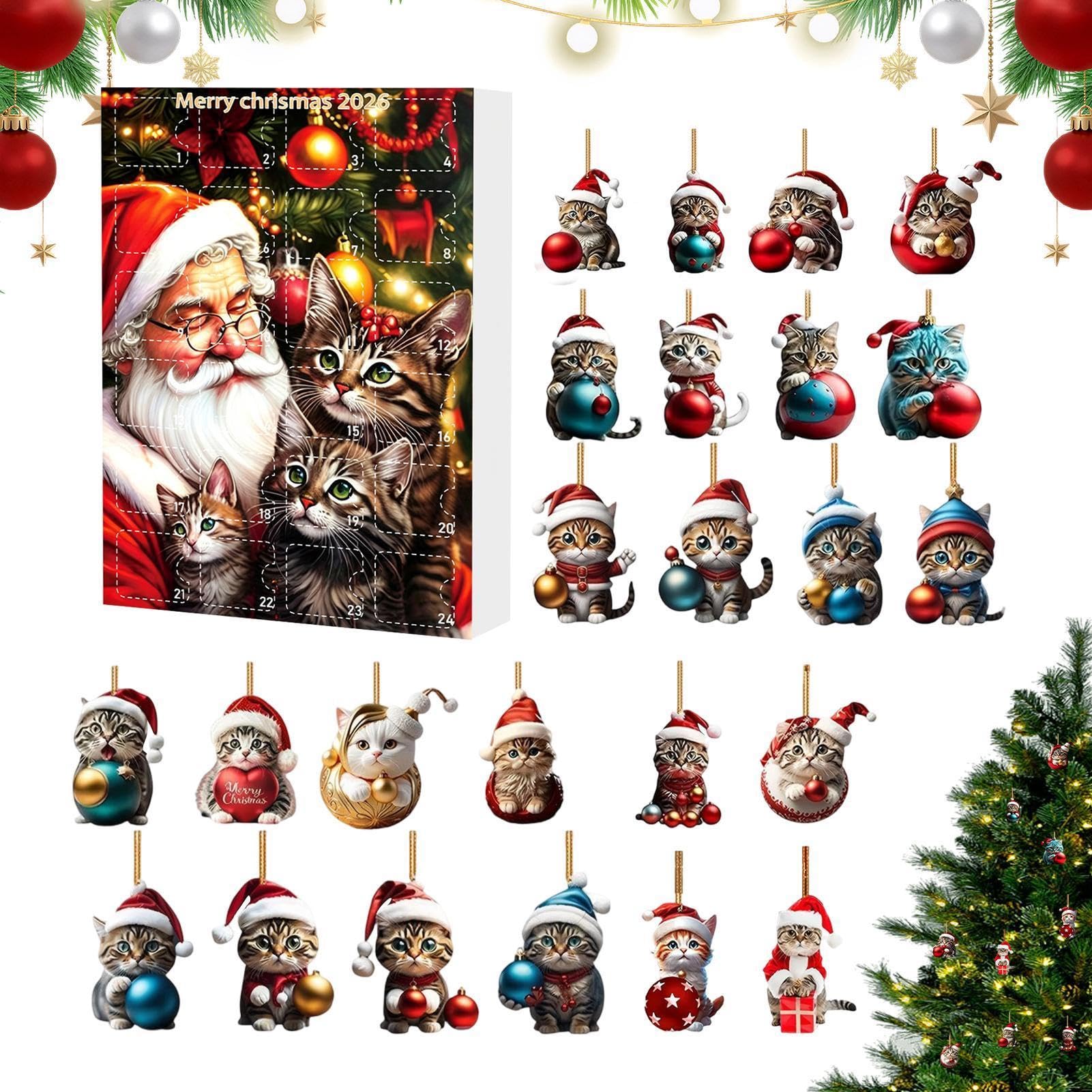 Świąteczny kalendarz odliczający 2026 2D akrylowy kot Merry Christmas