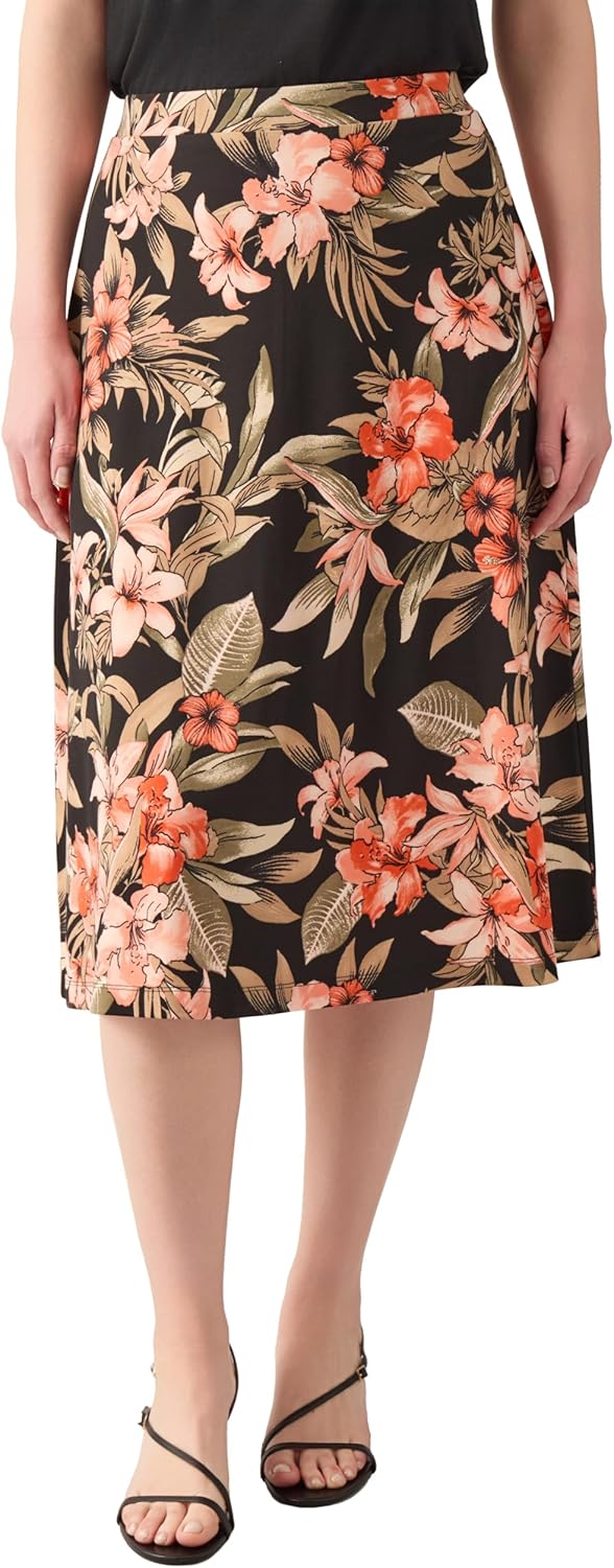 Kasper Womens Floral Printed Matte Jersey Midi Skirt