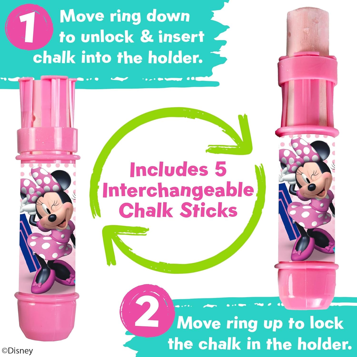 Jumbo Chalk Set - 5 Jumbo Chalk Sticks & 5 Holders - Minnie Mouse