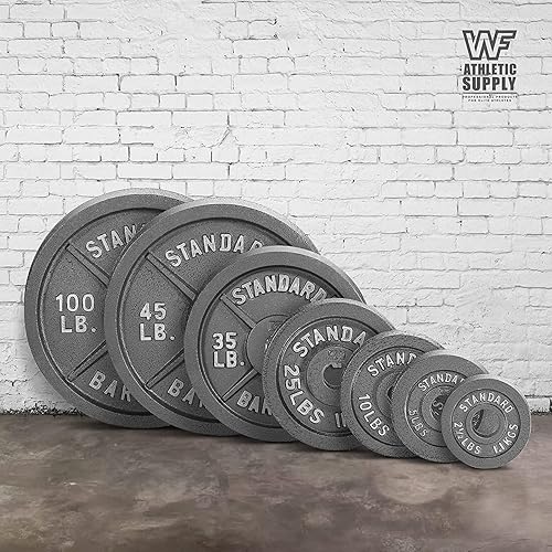 Miniatura 7 de WF Athletic Supply Juego de placas de peso olímpicas tradicionales y clásicas de 290 libras, 300 libras y 555 libras con barra olímpica de 7 pies,