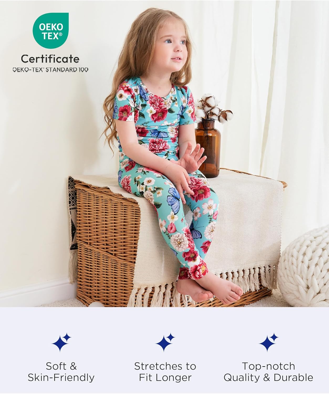 Toddler Boys Girls Pajamas Soft Bamboo Viscose Short Sleeve Top and Pants Summer 2 Piece PJs Set - Image 4