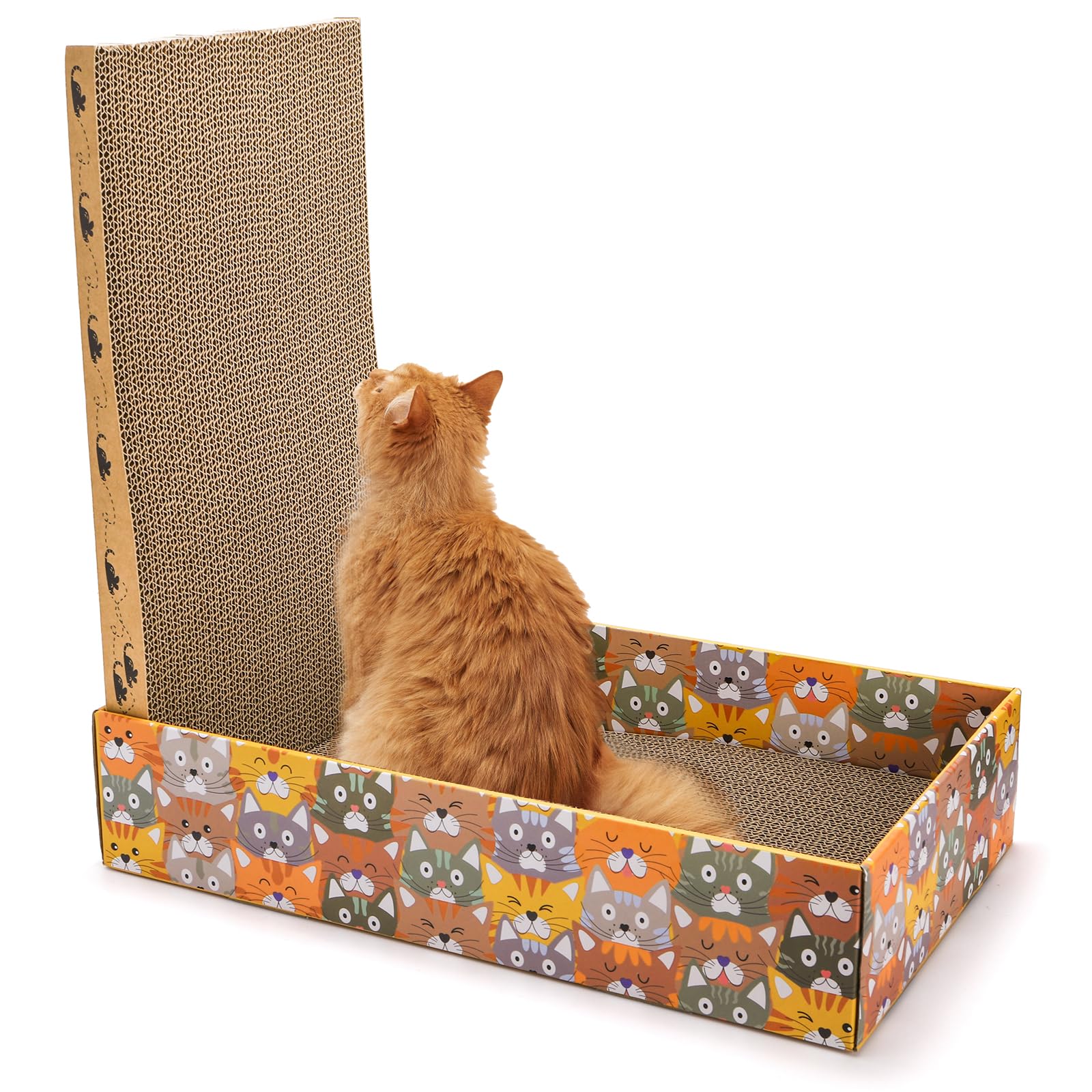 Pumtus Juego de 2 rascadores de cartón para gatos, 6 almohadillas corrugadas para gatos con 2 cajas, bonito sofá cama reversible para gatitos, salón recargable en forma de onda, juguete interactivo