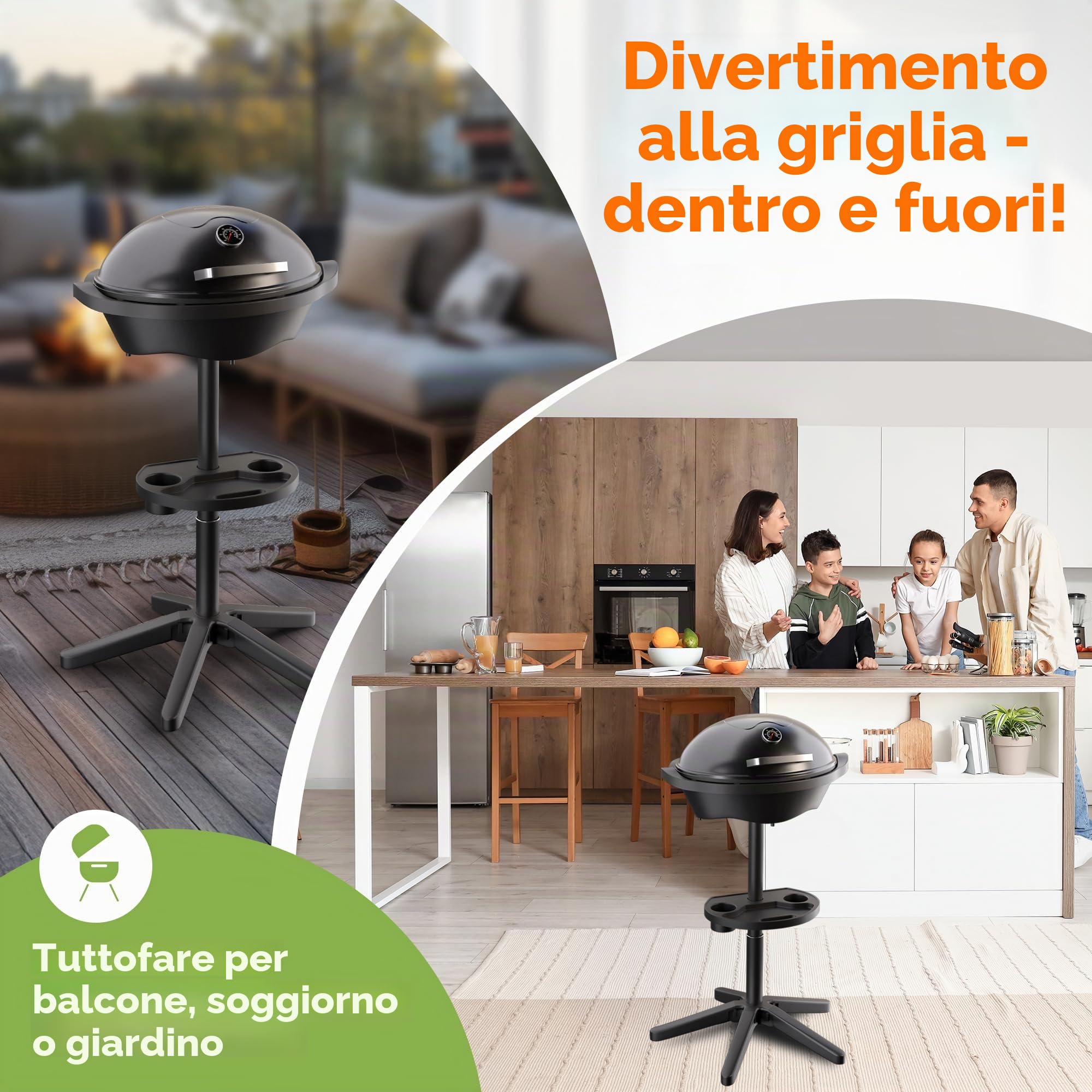 ProfiCook - Barbecue elettrico per interni ed esterni, non fumo, 2400 W, griglia elettrica per balcone, indicatore di temperatura, griglia da tavolo elettrica 2 in 1, PC BQS 1303