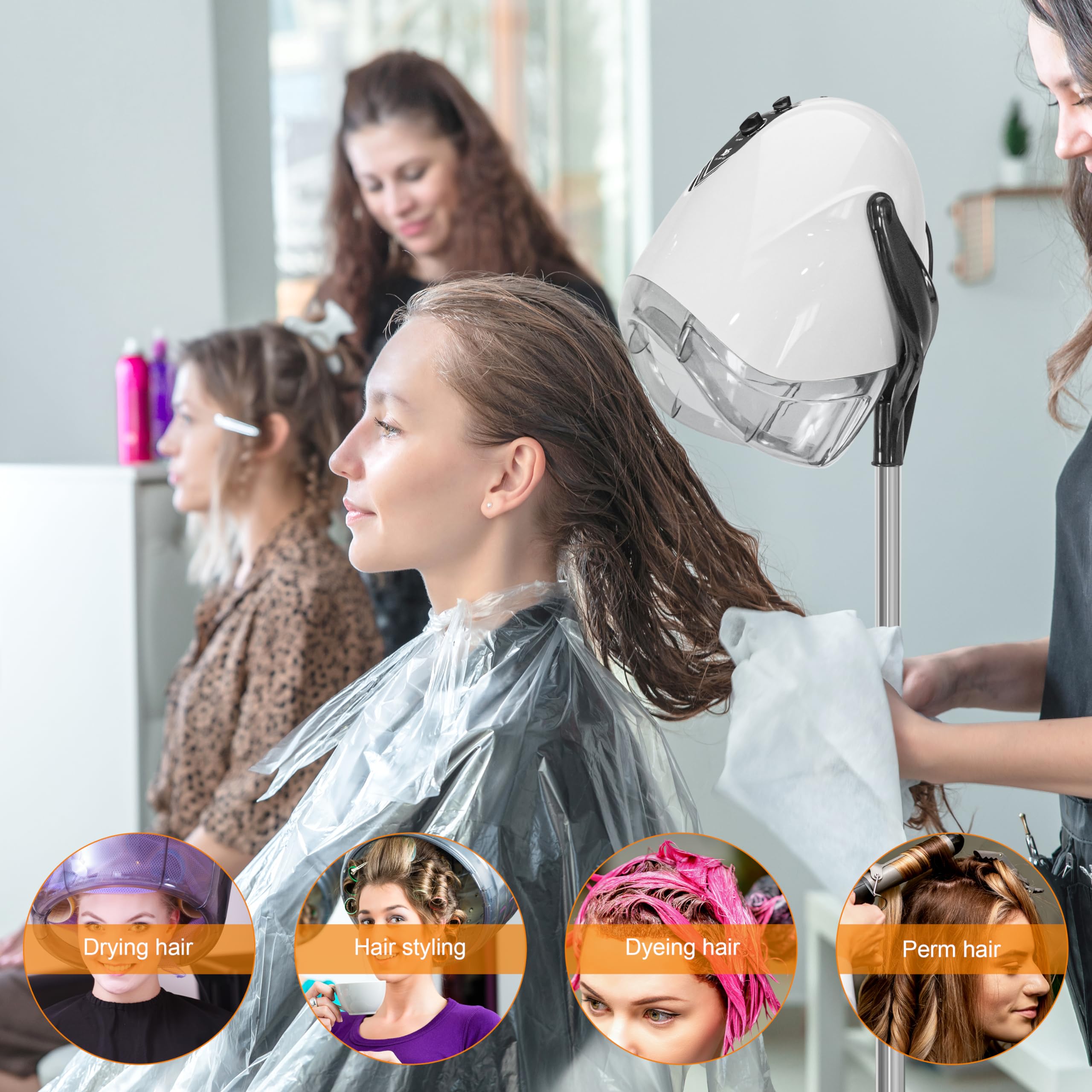 Ionic - Secador de pelo profesional con capucha de 1000 W, máquina de secado de pelo estándar con dos velocidades y calor, dispositivo de calefacción uniforme eficiente para el hogar y el 3