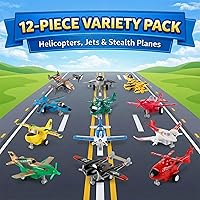 Vista 6 de Liberty Imports Juego de vehículos de juguete de aviones para tirar, paquete variado de helicópteros, bombarderos sigilosos, aviones de combate