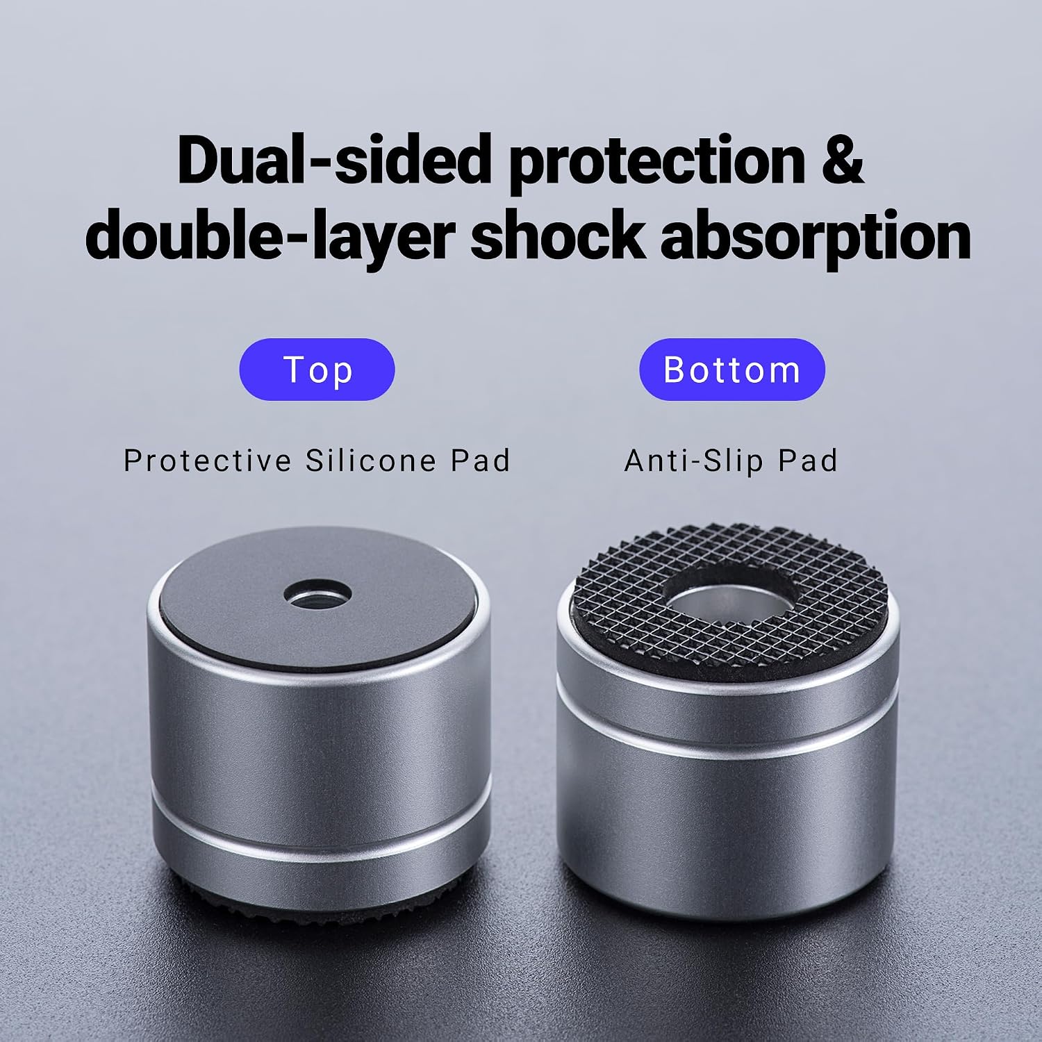 Solid Aluminum Speaker Spikes Isolation Feet, Double-Sided Shock Absorption Pads with Rubber Rings, Vibration Dampers for Audio Gear & PC Case, 30mm x 25mm (Black)