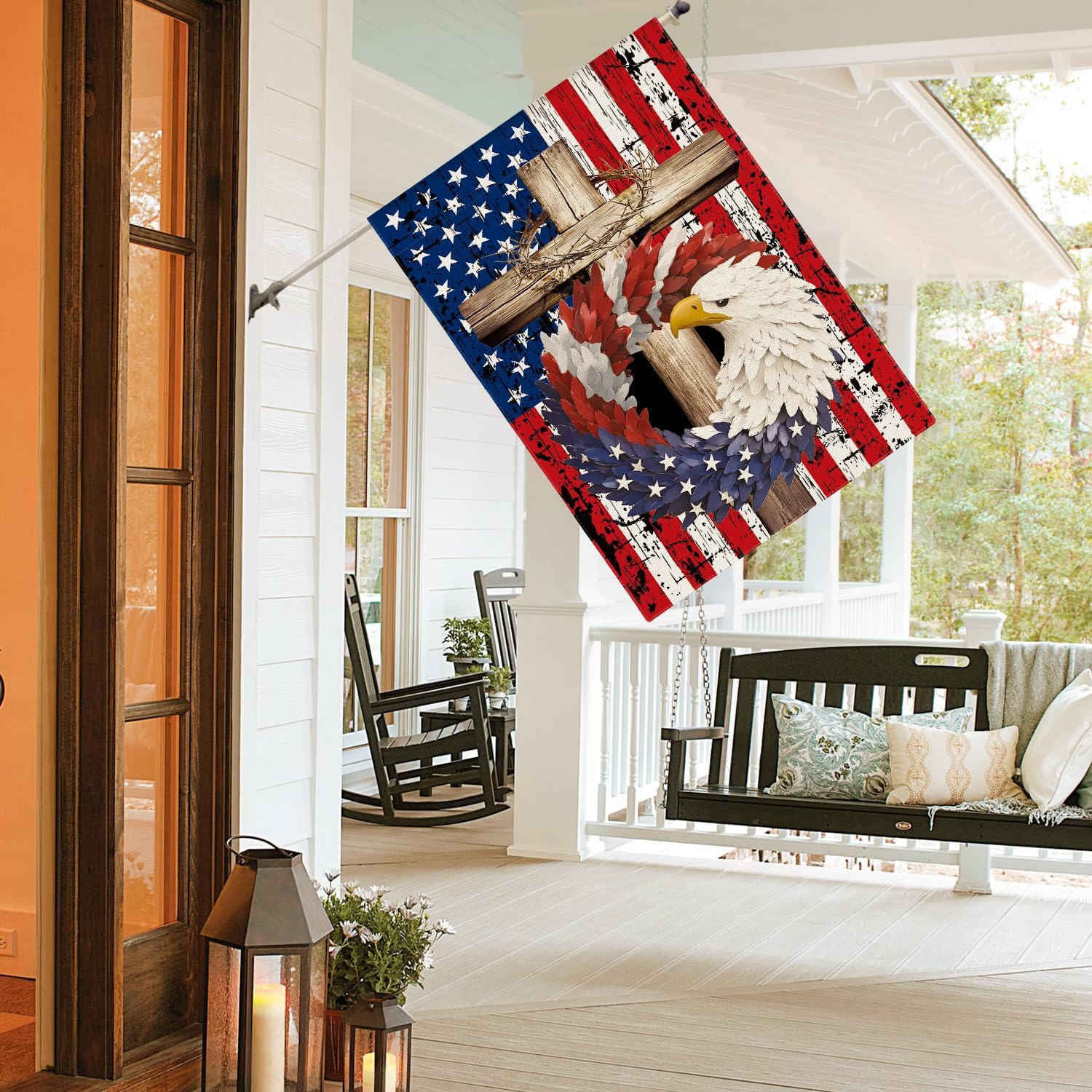 AVOIN colorlife Patriotic Stars and Stripes Eagle Wreath House Flag 28x40 Inch Double Sided Outside, USA 4th of July Memorial Day Independence Day Watercolor Yard Outdoor Decoration House Size-28 x 40"