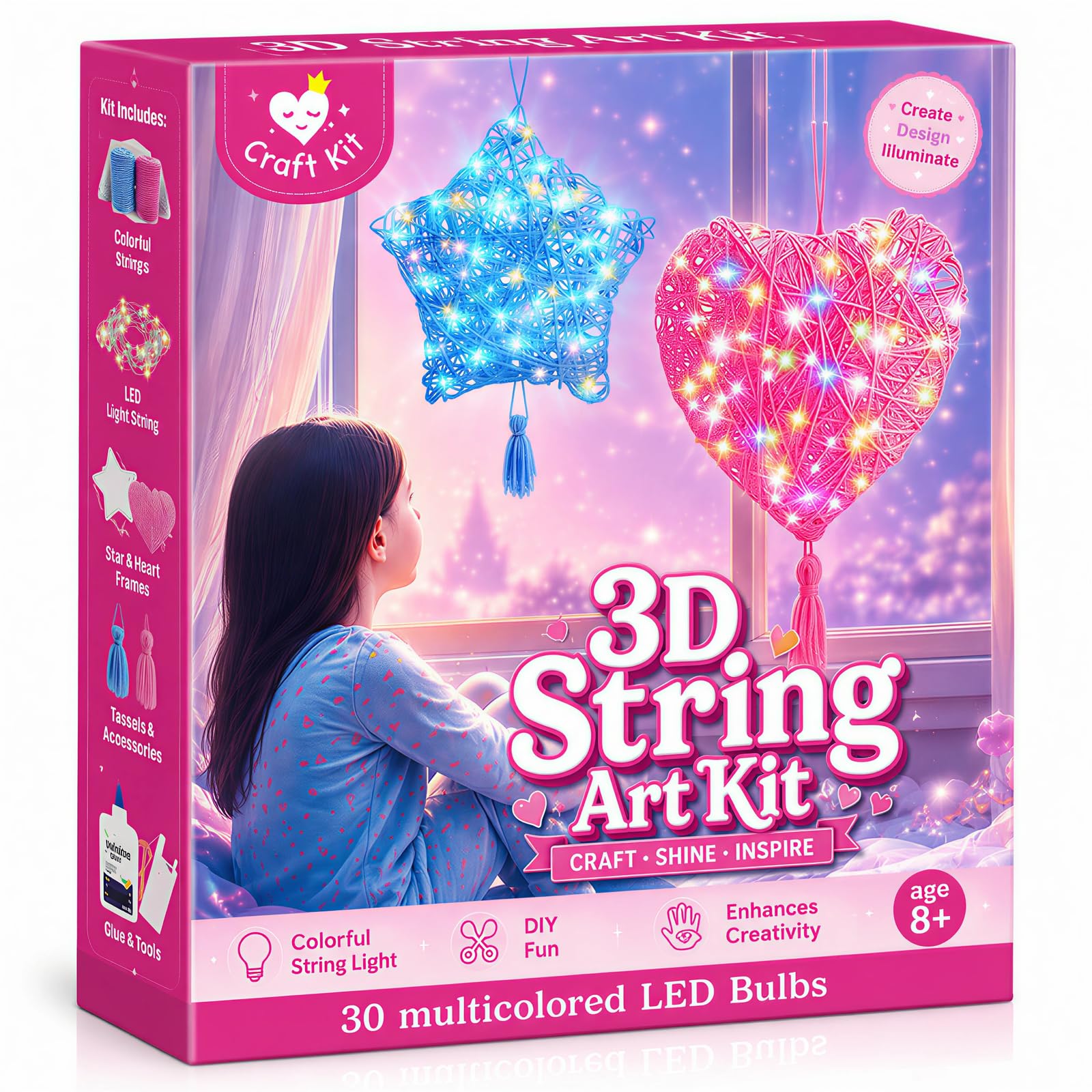 Tesoyzii Basteln Mädchen 8 9 10 11 12 Jahre, 6-12 Jahre 3D String Art Kit Spielzeug ab 7-12 Jahre, Geschenkideen Bastelset für Kinder Geburtstags Geschenk