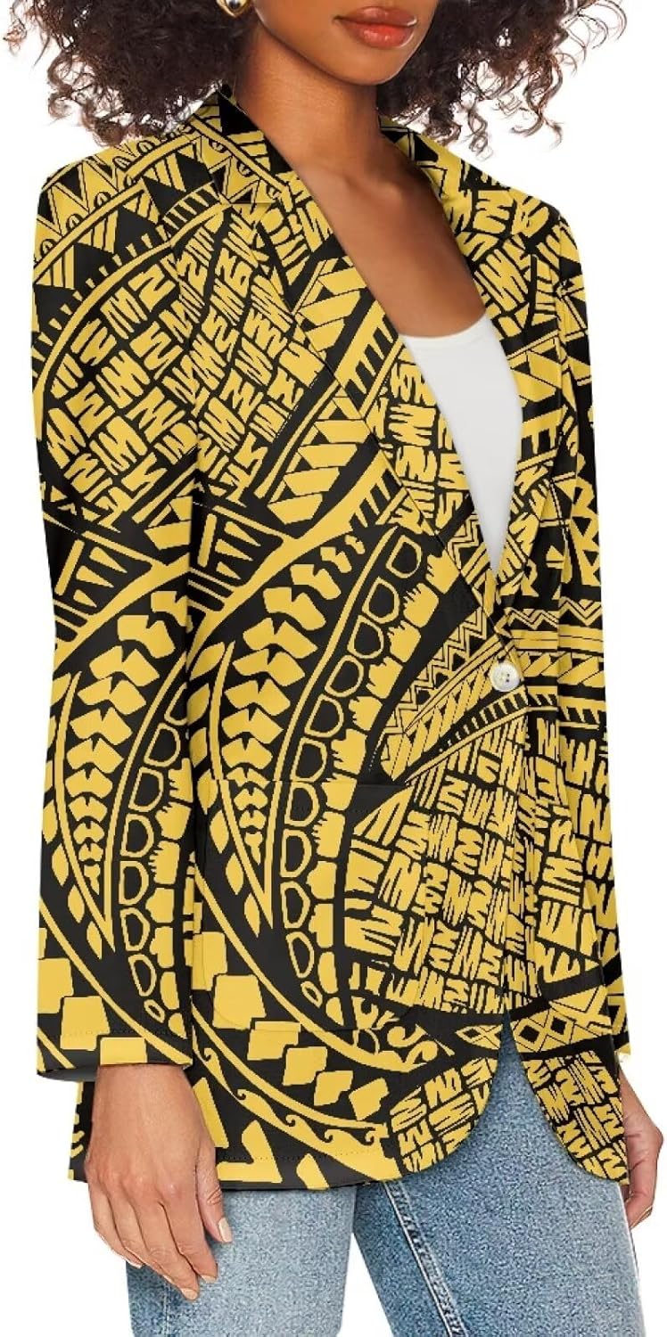 Polynesian Style Prints Blazers for Women Polynesian Tropical Leaf Summer Dresses 2024 Long Sleeve Womens Blazer
