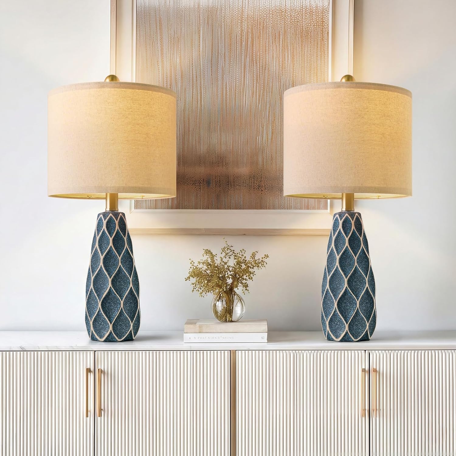 20.75" Small Table Lamps for Living Room Bedroom Lamps Set of 2 Ceramic Modern Boho Bedside Lamps Night Stands Farmhouse Vintage Nightstand Lamp Reading Light Home Office Dorm Desk Deco Gifts, Blue