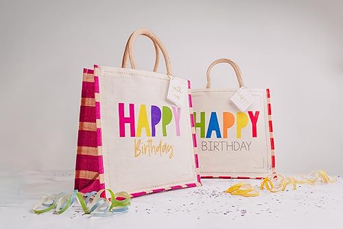 Miniatura 4 de Imagine Color Paquete de 6 bolsas grandes de arpillera de yute para cumpleaños, ecológicas, asas de algodón, reutilizables y biodegradables, bolsas