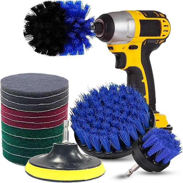 Drill Brushes Attachment Kit,JHEC tech 13 Pieces Time Saving Scouring Pad Power Scrubber Cleaning Set for Floor,Tiles,Car,Tub,Glass,Cupboards,Kitchen,Bathroom,Shower,Corners (Blue)