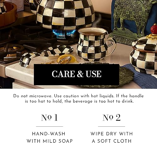 Miniatura 5 de MACKENZIE-CHILDS Taza esmaltada, bonita taza de café o taza de té, 16 onzas, vasos únicos, Courtly Check