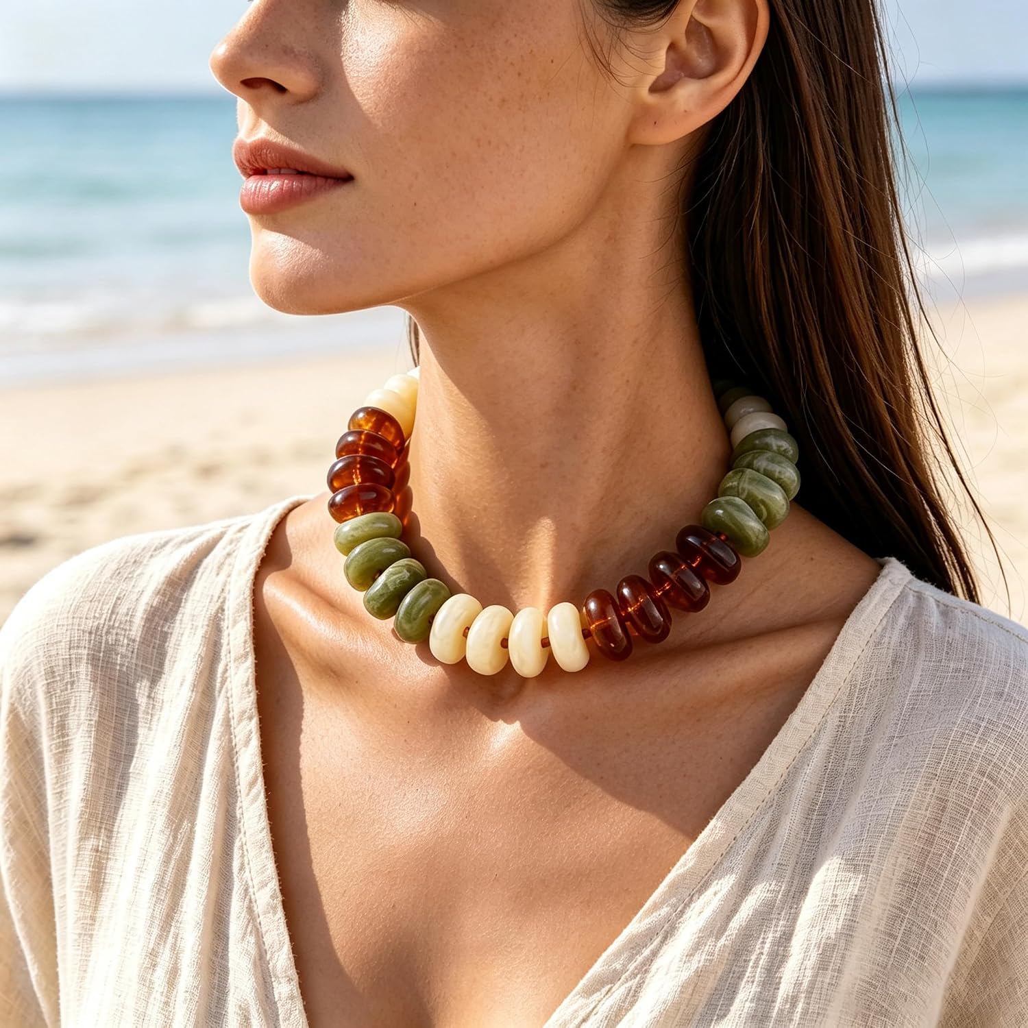 Large Colorful Beaded Necklace for Women Chunky Resin Beads Necklace image 3