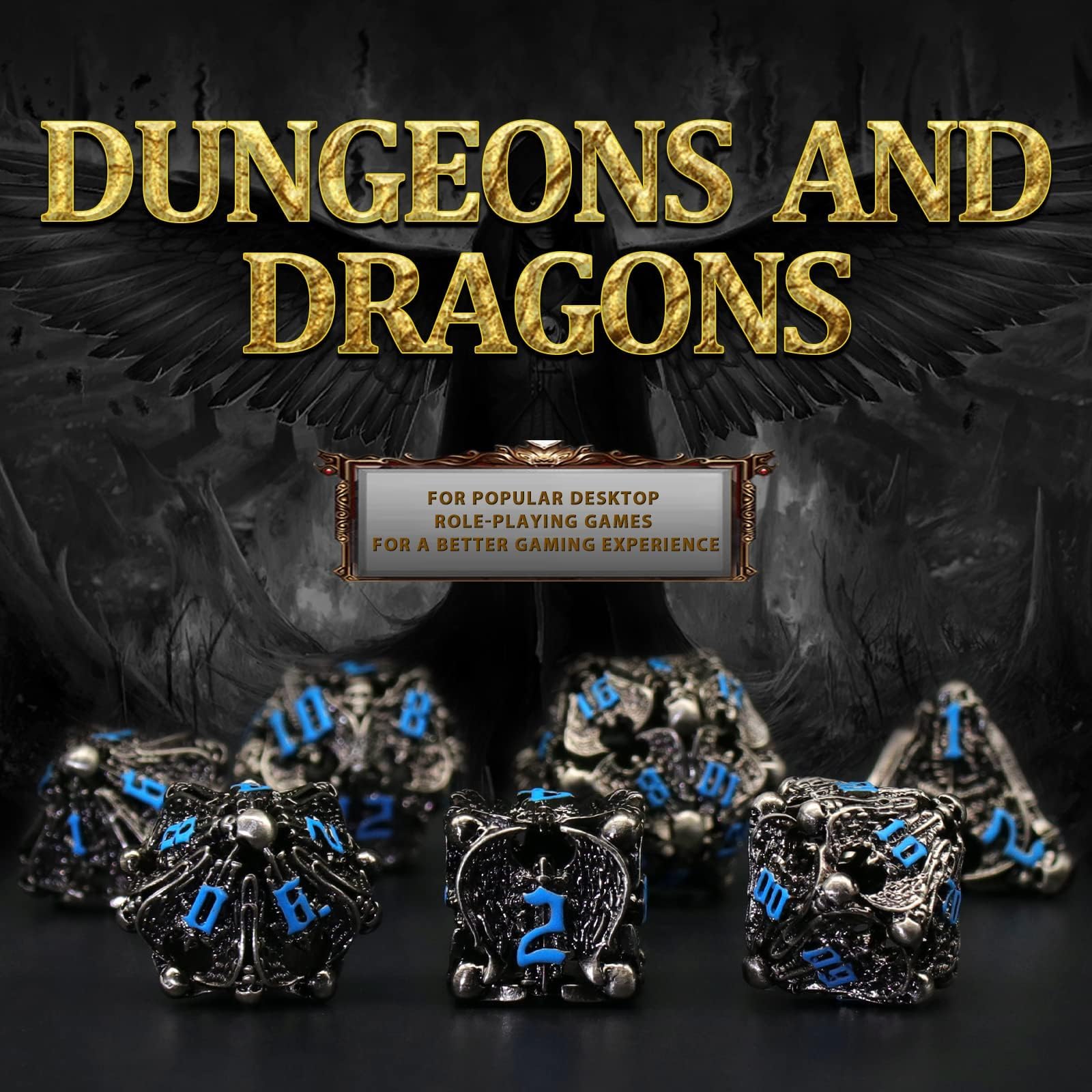 Zestaw Kości DND for Dungeons and Dragons, D&D Zestaw Kości Wielościennych ZHOORQI, Metalowych Dice Set do gier Fabularnych(TS-Blue)