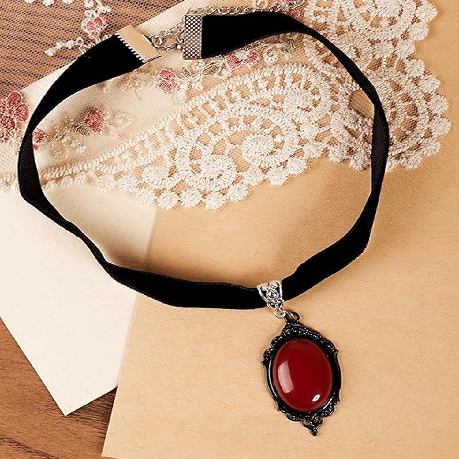 Choker Necklace for Women Vampire Necklace Gothic Necklaces for Women Vintage Victorian Black Velvet Glass Choker Halloween Necklaces Gothic Jewelry Accessories Womens Halloween Costumes 2025 - Image 6