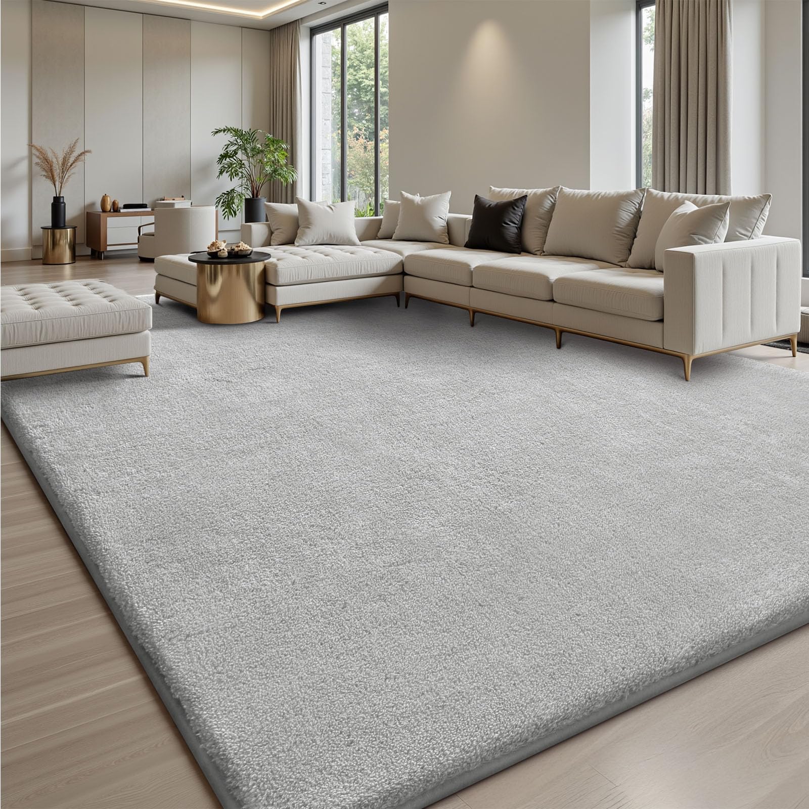 Treeboy Rugs Living Room, Extra Large 300x425cm Grey Fluffy Shaggy Rug, Washable Non-Slip Carpet for Bedroom & Kids Room