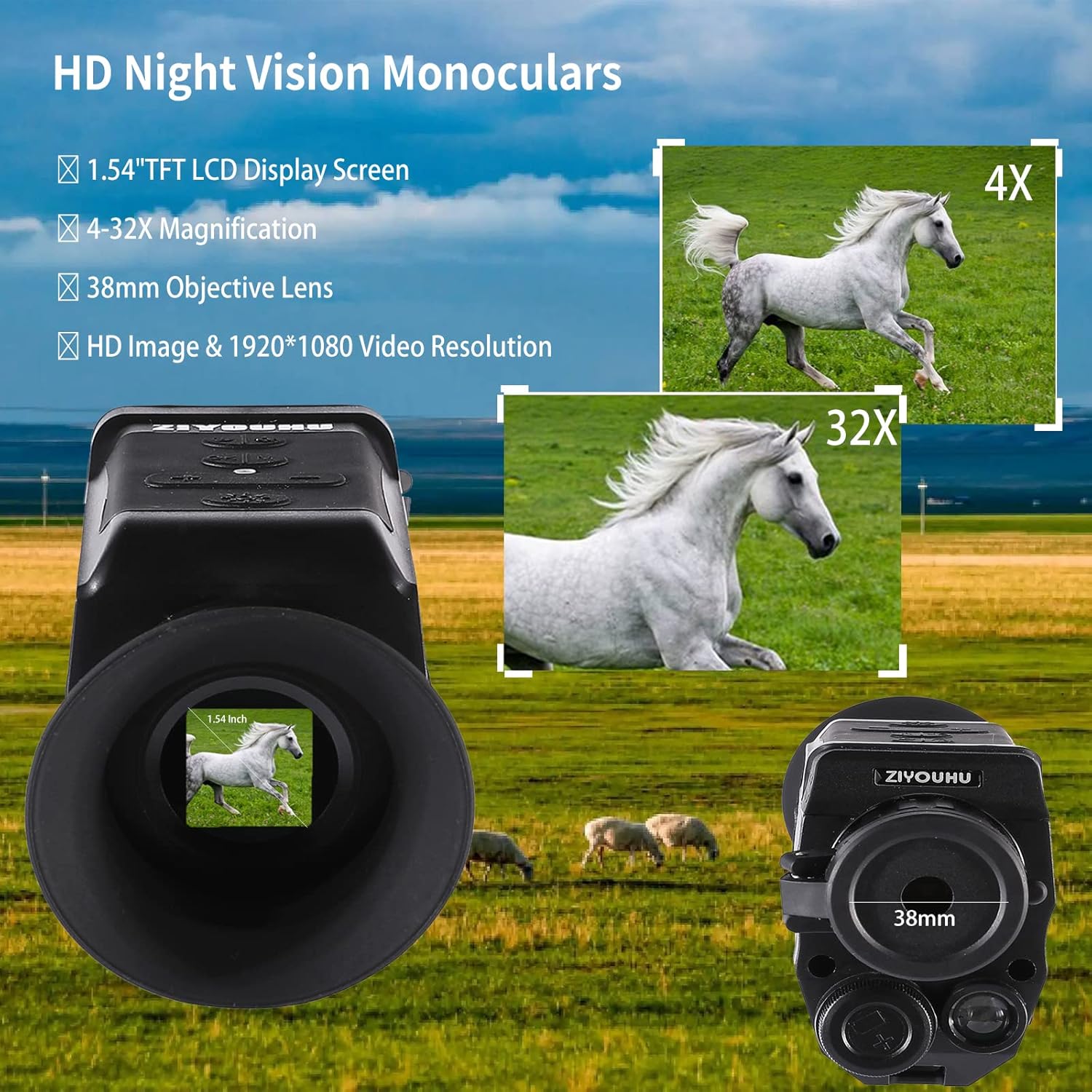 Night Vision Goggles Night Vision Monocular for Adults-Infrared Digital Night Vision Monocular for 100% Darkness-32GB Memory Card Save Photos & Videos Night Vision Scopes for Hunting and Surveillance : Sports & Outdoors