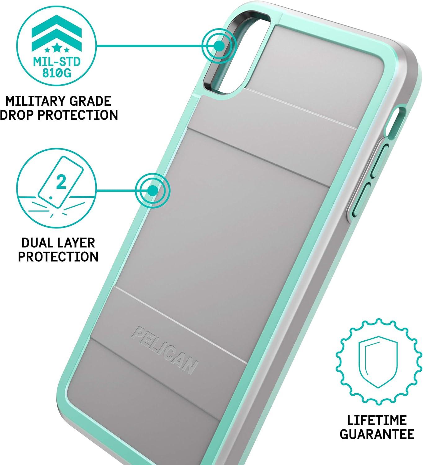Pelican Protector iPhone Xs Max Case (Grey/Aqua)
