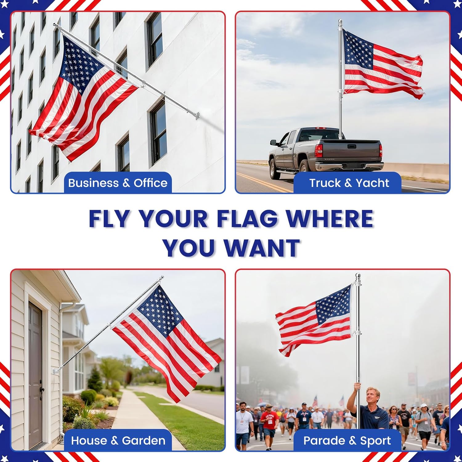 ZHULI 5 FT Flag Pole Kit 2 Pack, Flag Pole for Outside House with 180° Multi-Position Bracket, Rustproof Stainless Steel Flagpole with Tangle Free Spinning Flag Rings, for Outdoor Porch Residential