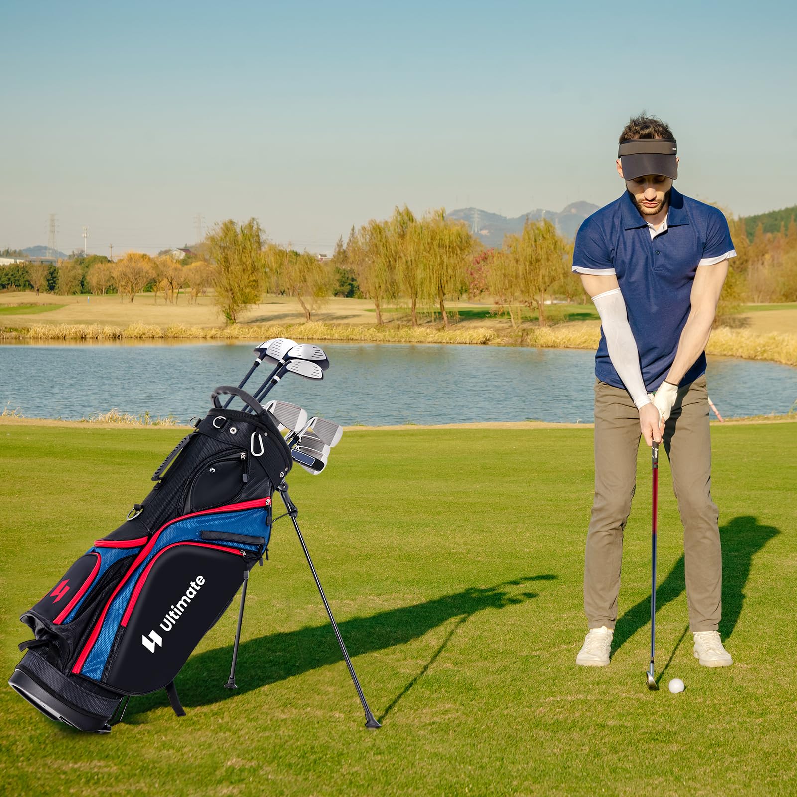 GOPLUS Męski zestaw kijów golfowych, zestaw do golfa łącznie z 460CC #1 Driver, #3 Fairway Wood, #5 Hybrid, #5, #6, #7, #8, #9, #S & #P, żelazo, putter, kije golfowe z osłoną przeciwdeszczową, uchwyt