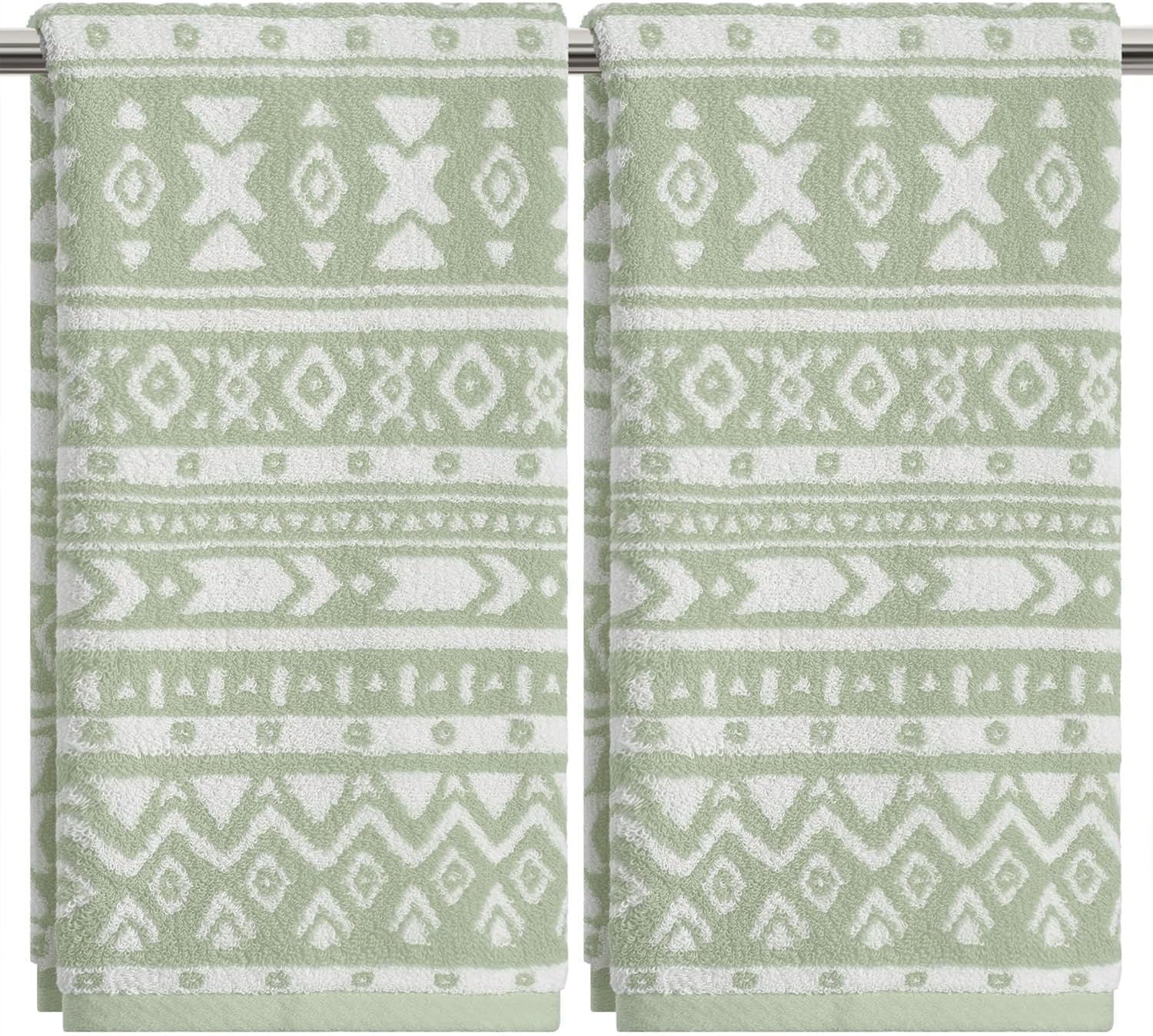 Artoid Mode 2 Pcs Beige Grey Geometric Design Jacquard Hand Towels for Bathroom, 100% Cotton Soft Absorbent Bathroom Decor Towels, 13.7 x 29.5 Inch