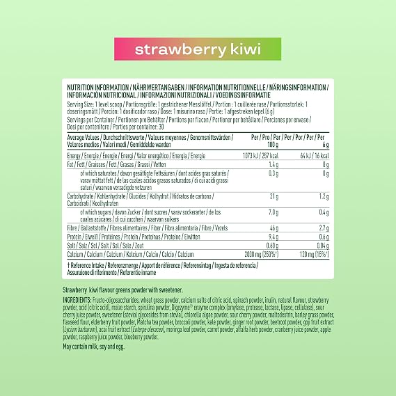 Bloom Super Greens Powder Strawberry Kiwi (30 Servings) with Probiotics, Digestive Enzymes, Spirulina & Chlorella, Sugar-Free