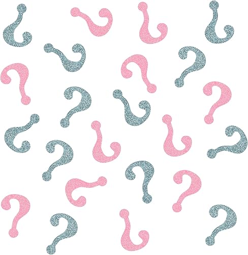 Confeti de mesa de signo de interrogación para fiesta de revelación de género del bebé, decoración para niño o niña, color rosa y azul