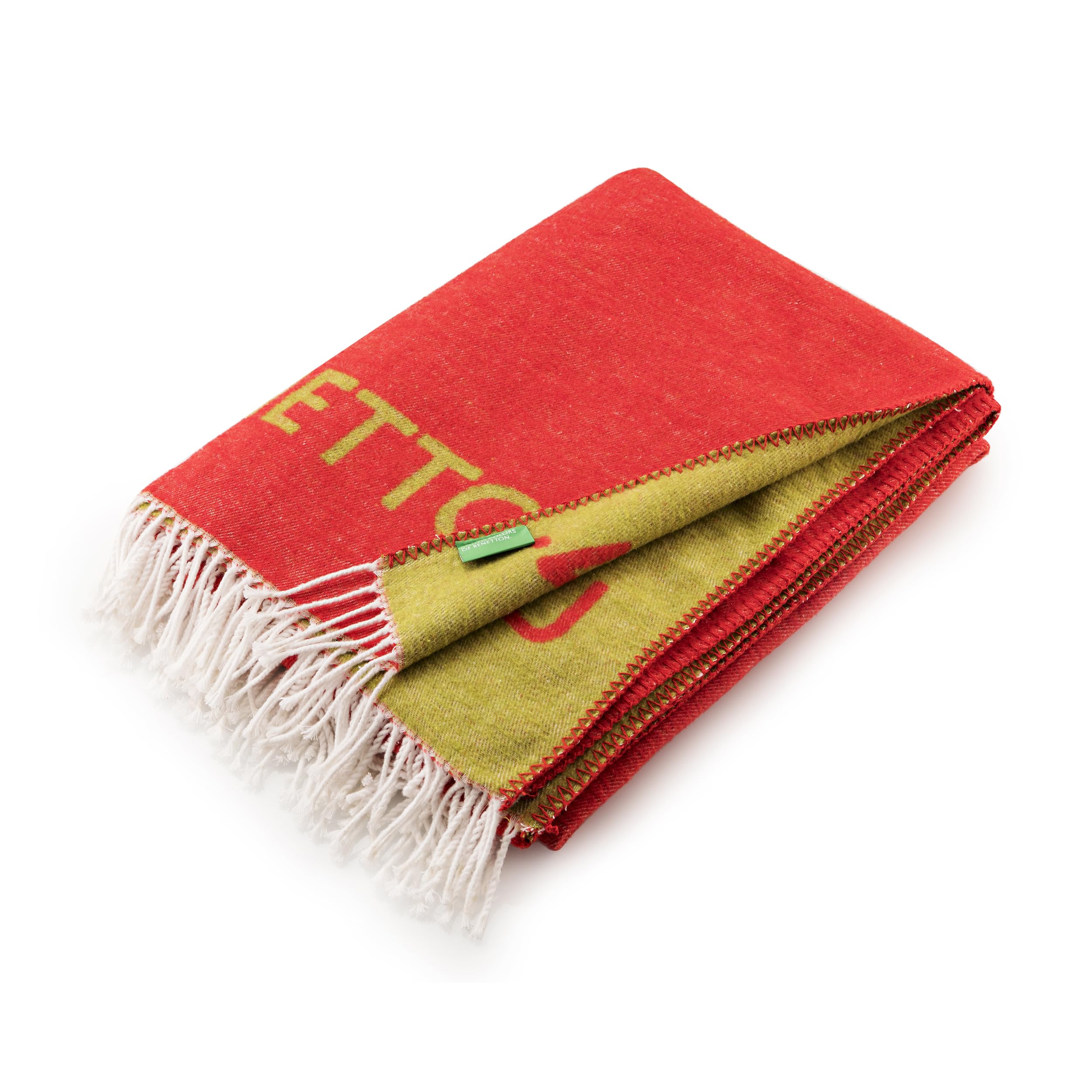 UNITED COLORS OF BENETTON Decke, 140 x 190 cm, 320 g/m², 60% Baumwolle, 40% Acryl, Rot und Grün, Regenbogenfarben