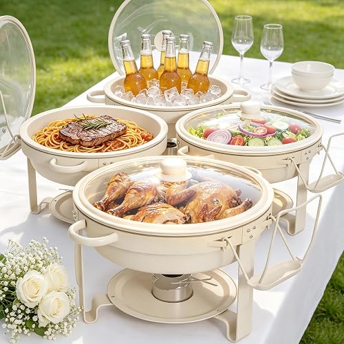 4 Pack 6QT Maifanite-Coated Chafing Dishes Set White