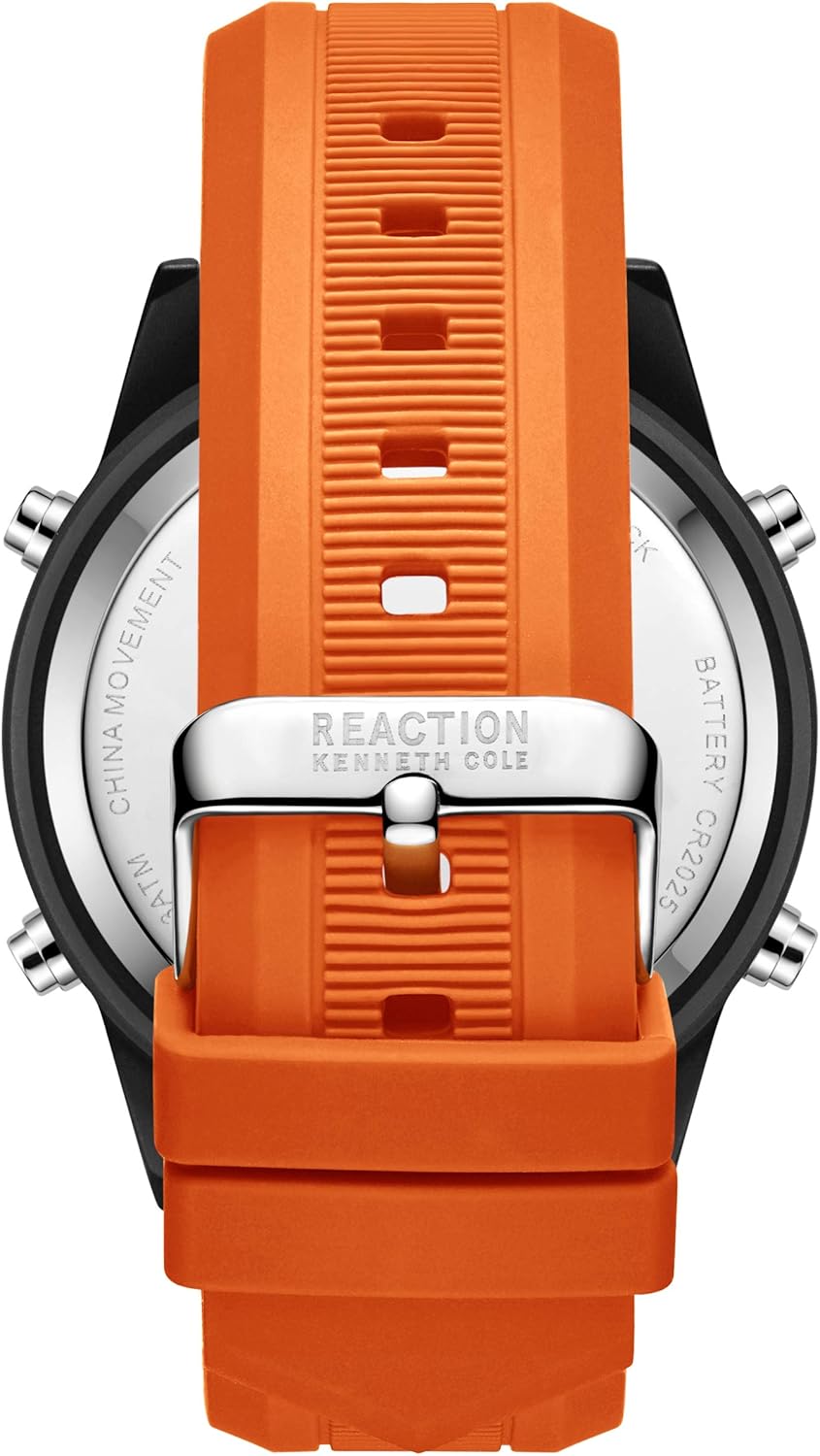 Kenneth Cole Men's Quartz Sport Watch with Silicone Strap, Orange, 24 (Model: RK51107002), Black