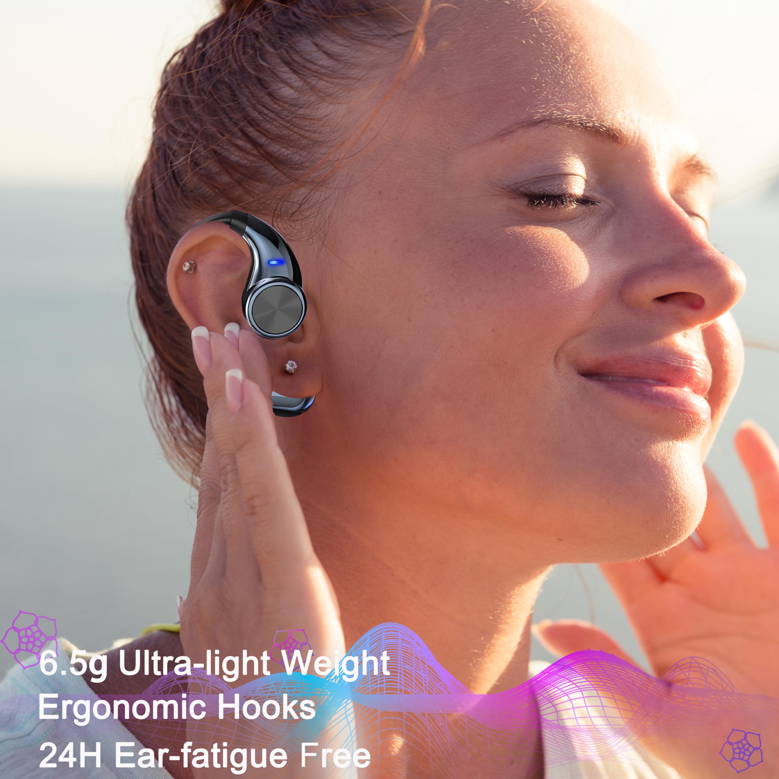 Fivcuer Open Ear Earbuds Wireless Bluetooth 5.4-6.5g Ultra-Lightweight Sport Earhooks with ANC, 5.5H Playtime IP54 Waterproof Headphones for Running, Gym, Glasses Wearers (White)