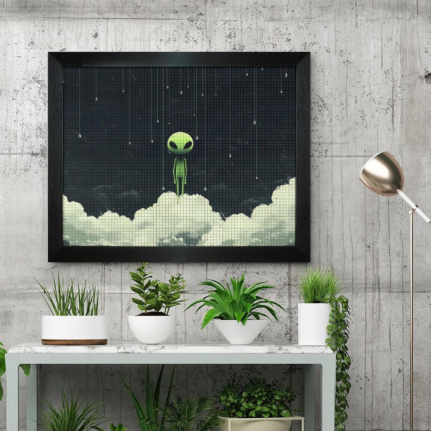 Standing on The Cloud in Rain Printed Diamond 5D Painting Kits DIY Full Drill Crafts for Home Wall Decor 16x20 Inch Blackwood 50 * 40cm