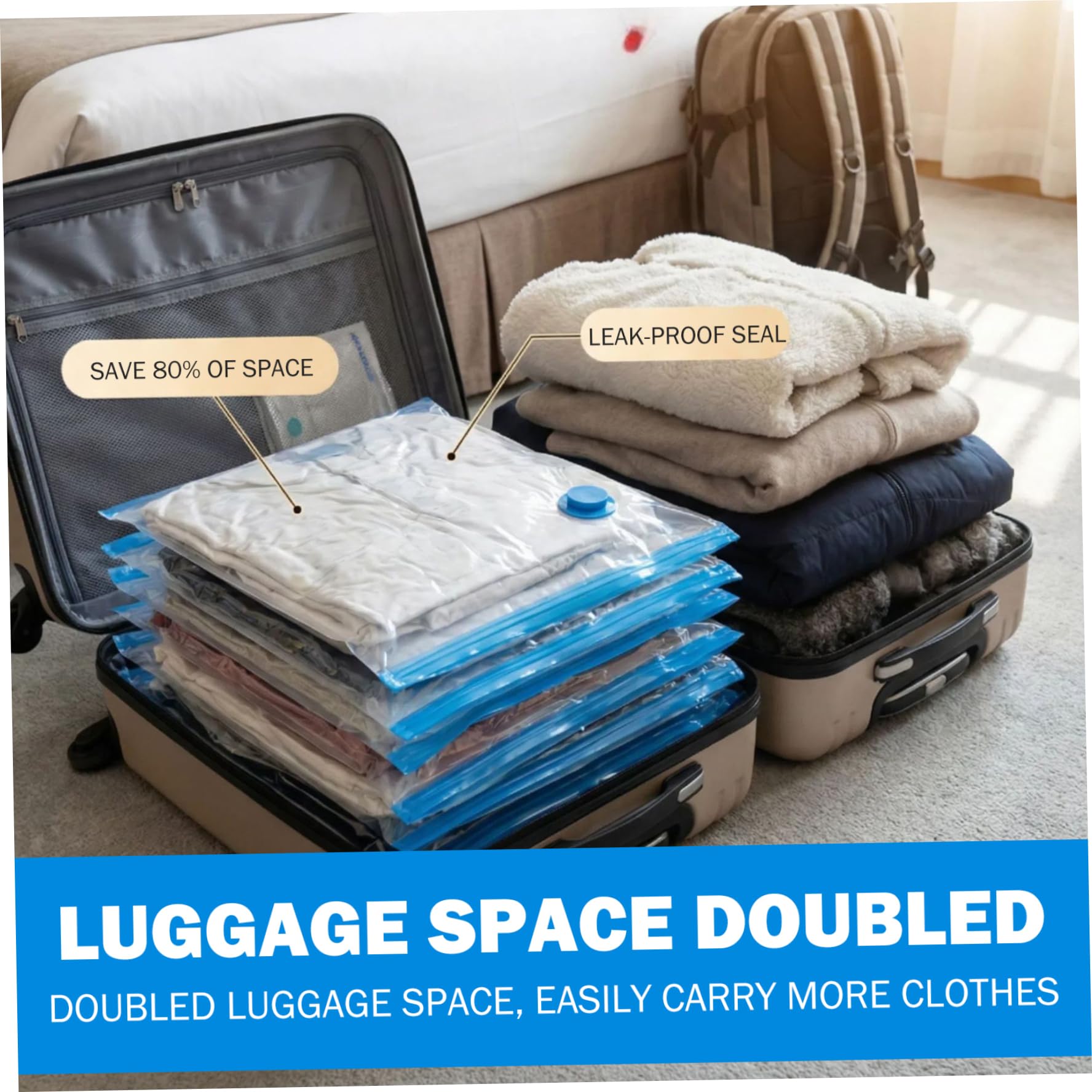 12 sacchetti da viaggio sottovuoto con pompa, sacchetti salvaspazio per vestiti, biancheria da letto e da viaggio, 4 a compressione medio/grande/extra large, salvaspazio, sottovuoto
